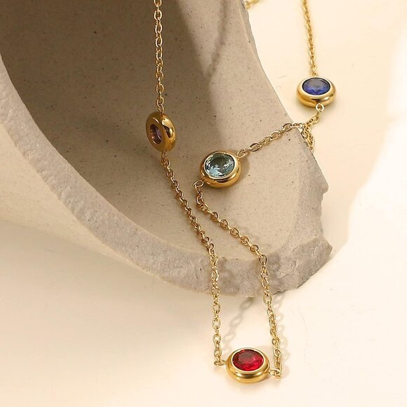 Dainty Gold Necklace for Women, Gold Plated Cubic Zirconia Drop Satellite Chain - Picture 5 of 7